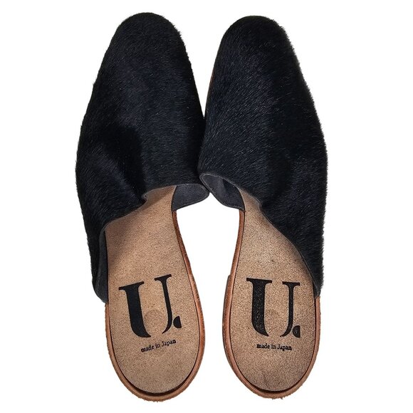 U. Dot Japanese Black Calf Hair Fur Slip-On Flat Mules Shoes Womens‎ 9 - Picture 3 of 10